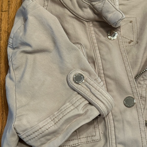 White House Black Market Beige Military Jacket Full Zip Snap Pockets - Picture 9 of 10